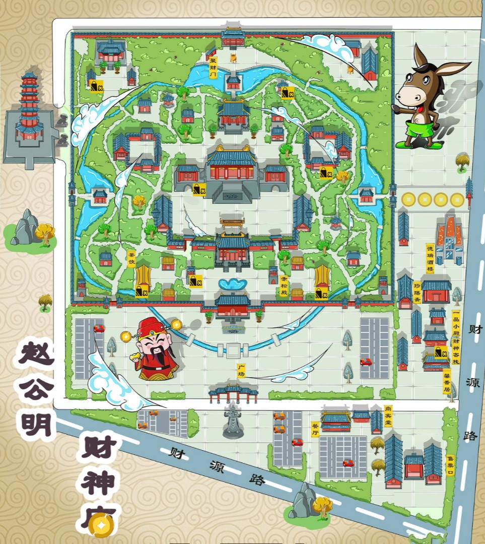 洛龙寺庙类手绘地图